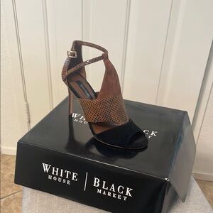 White House Black Market Brown and Black Heels with Ankle Strap